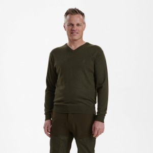 Myśliwski sweter Kingston Knit z dekoltem w serek 8349 Green Melange