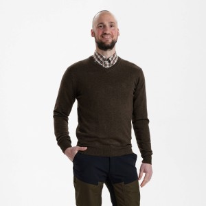 Myśliwski sweter Kingston Knit z dekoltem w serek 8349 Dark Elm