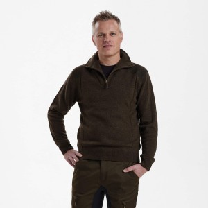 Myśliwski sweter Sheffield z kołnierzem na zamek 8637 Dark Elm