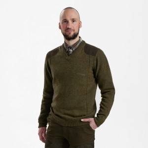 Myśliwski sweter Sheffield z dekoltem w serek 8638 Cypress