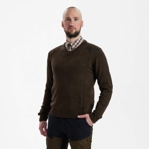 Myśliwski sweter Sheffield z dekoltem w serek 8638 Dark Elm